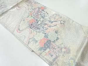 アンティーク　御所車に花模様織出し袋帯（材料）